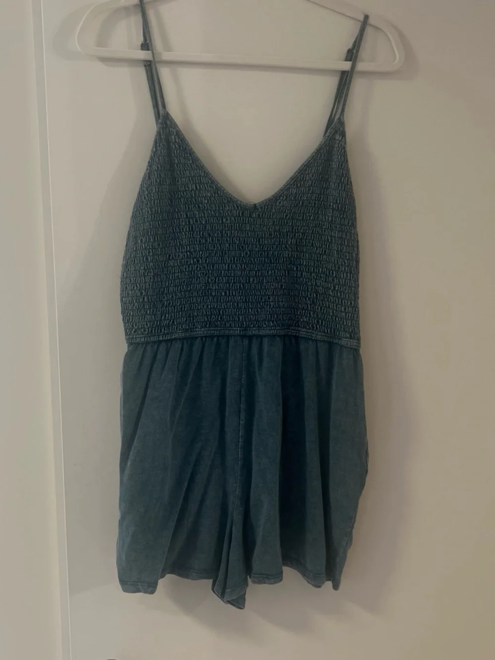 Women’s Smocked V-Neck Tank Romper - Dark Teal